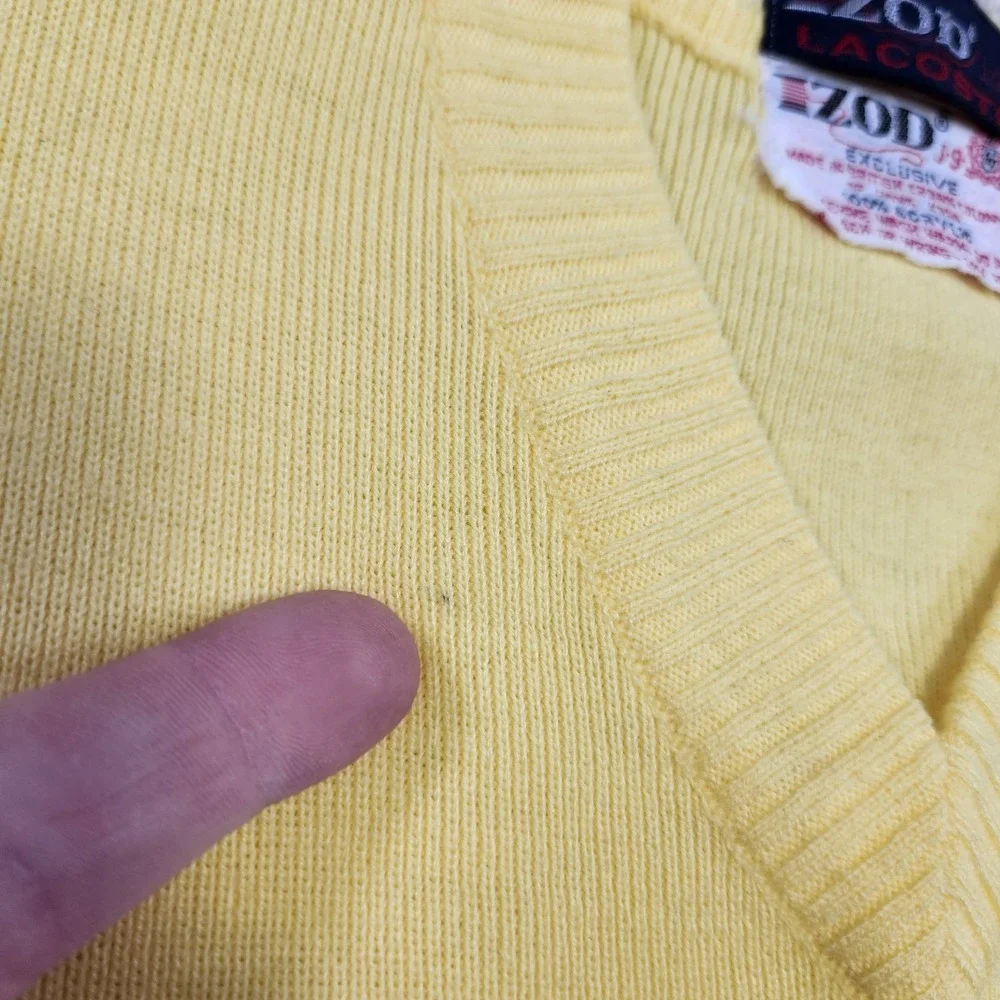 Vintage‎ Izod Lacoste Sweater Kids 6 Yellow V Neck Preppy Tennis 80s 90s Knit